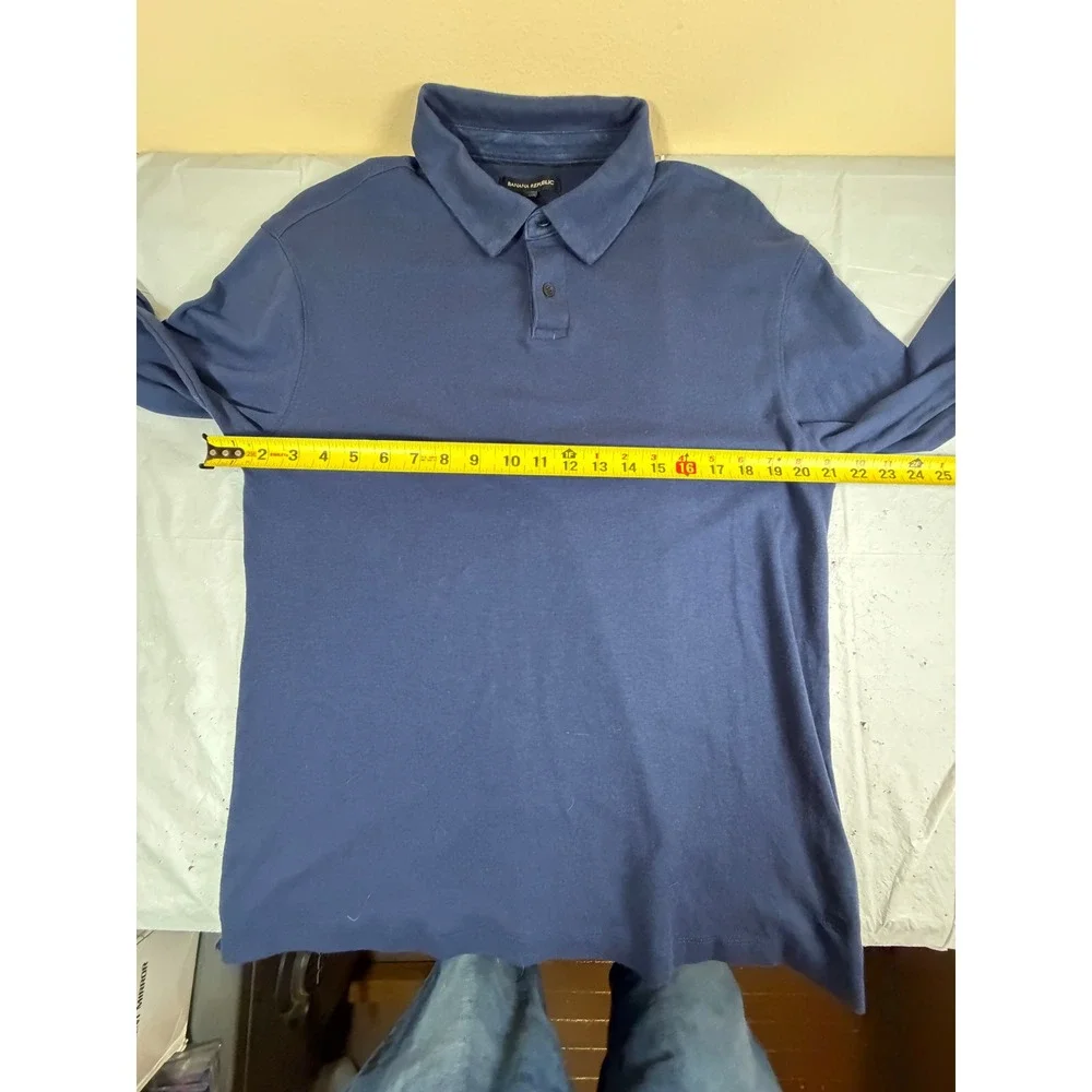 Banana Republic Mens Long Sleeve Polo Shirt Navy Blue 100% Cotton Large L